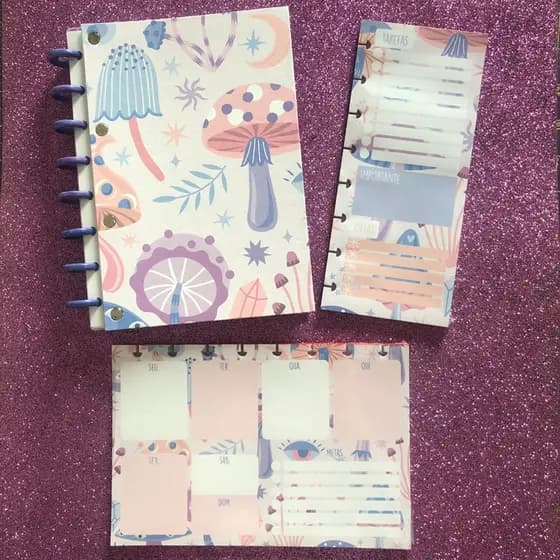 Kit caderno de disco com planner semanal e lista de tarefas