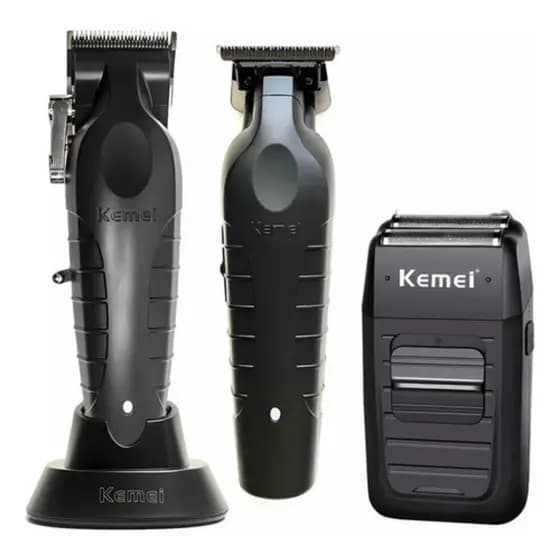 Kit Cabelereiro Profissional Com 3 Maquinas Cabelo Kemei Corte 2296, Acabamento 2299 e Shaver 1102