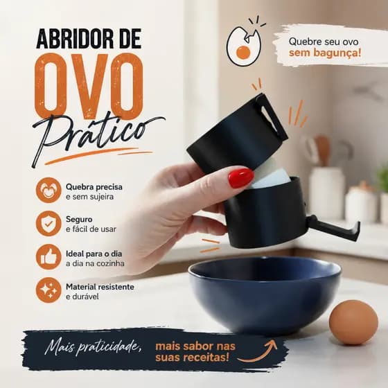 Abridor de Ovo Prático Profissional | Quebre Ovos Sem Sujeira em Segundos | Utensílio de Cozinha Fácil e Rápido