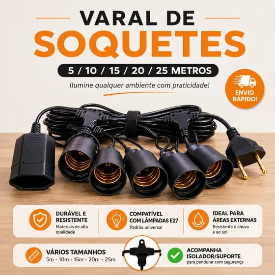 Varal de Luzes Iluminação Externa Decorativa 5/10/15/20/25 metros fio paralelo 2x0,75mm Bivolt