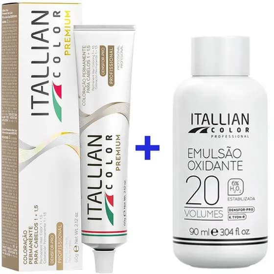 Kit Coloração Itallian Color Premium 60g (Cores a Escolher) + Emulsão Oxidante Oxi 20vol x 90ml.