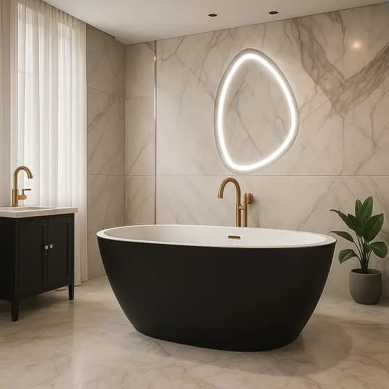 Espelho Decorativo + LED Formato Orgânico Jateado Botão Toutch Sofisticação Quarto, Sala ou Banheiro