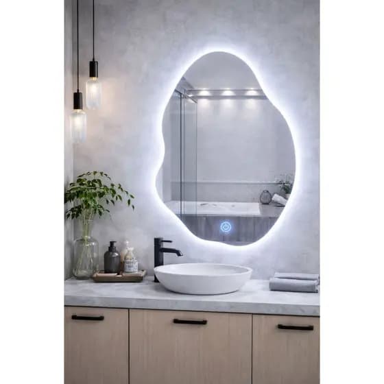 Espelho Orgânico 70x50/80x50/60x90LED Touch luz fria espelho para banheiro-quarto-penteadeira decoração blogueira