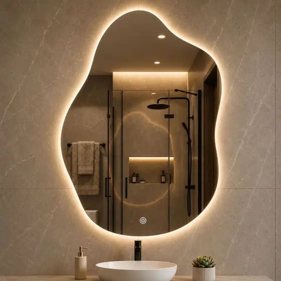 ESPELHO ORGANICO COM LED QUENTE BOTÃO TOUCH IDEAL PARA BANHEIRO SALA HALL DE ENTRADA DECORAÇÃO CASA PINTEREST