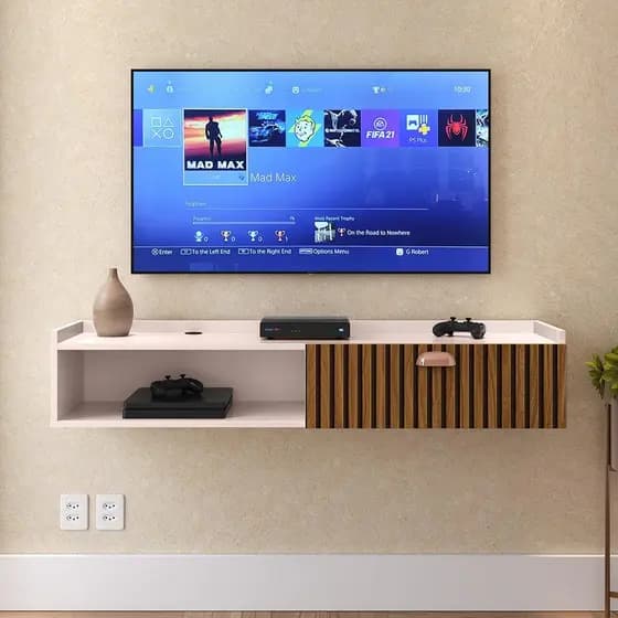 Rack para TV Smart Home Decor Suspenso 1 Porta Organizador de Sala Quarto Puxador Lauren