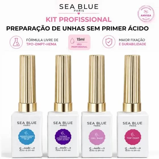 Kit Preparação 4 Itens Unhas Gel Blindagem Completo Com Desidratador Primer sem ácido Base Top Coat