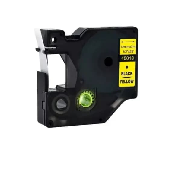 Fita Rotuladora 45018 D1 Compatível Dymo Preto/Amarelo 12mm