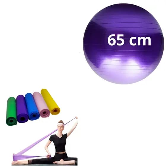 Bola Pilates 65 cm + Faixa Elástica Fisio Thera Fisioterapia Gestante Funcional Yoga Suiça Treino