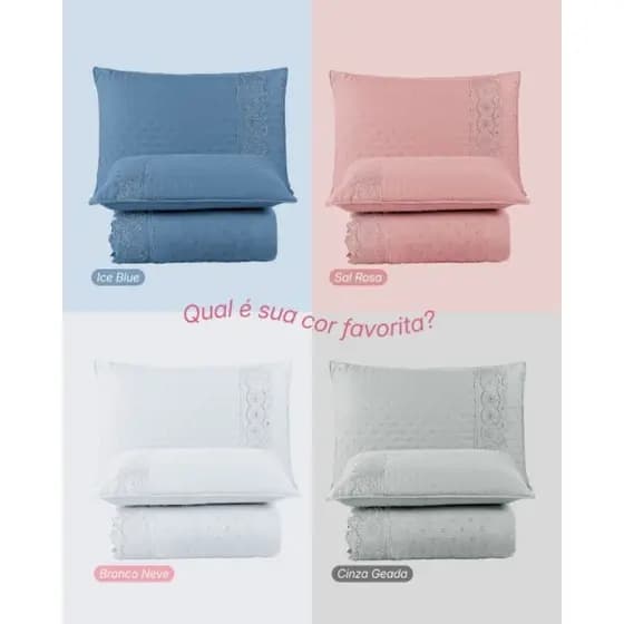 Kit Cobre Leito Colcha Queen 3 Peças Nobless Bordado Inglês Micropercal 200 Fios