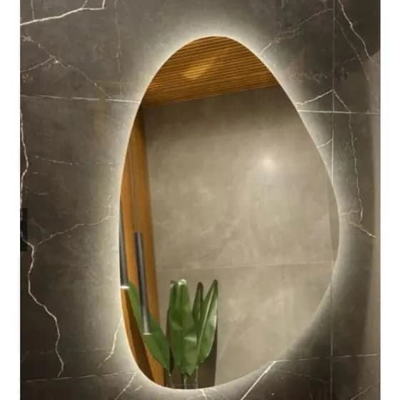 Espelho de vidro led Orgânico Com luz de Parede Decorativo grande com suporte fonte bateria quarto banheiro