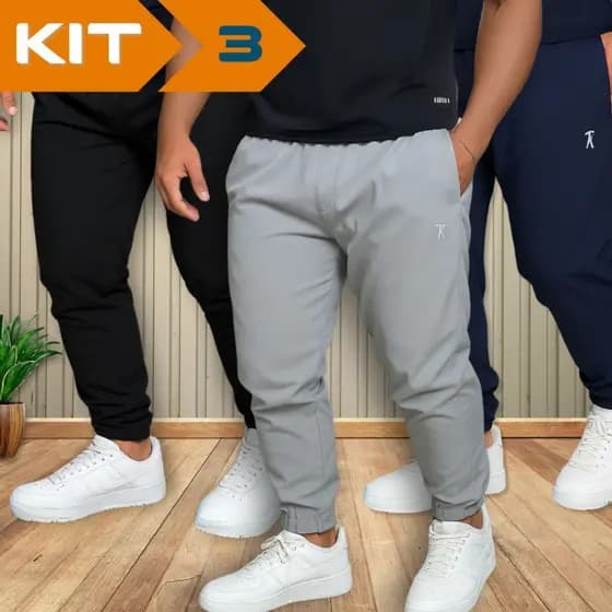 KIT 3 Calça Jogger Masculina Tactel com Elastano | P ao G4 | Conforto para Treino e Uso Diário