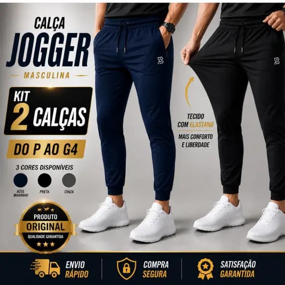KIT 2 Calça Jogger Masculina Tactel com Elastano | P ao G4 | Conforto para Treino e Uso Diário