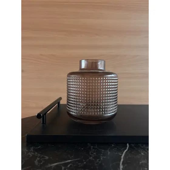 Vaso em Vidro Detalhe Pontilhado Marrom Dark