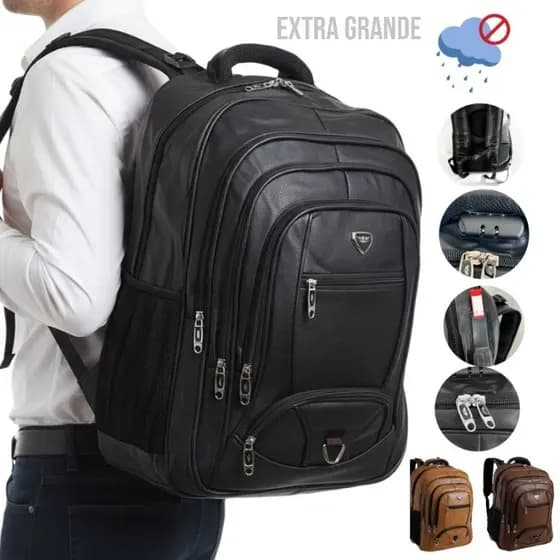Mochila Extra Grande Couro Reforçada Impermeável USB Porta Notebook Viagem Masculina