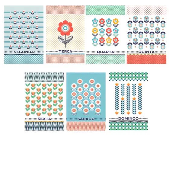 Kit 7 Panos de Copa Estampado Semaninha 40x60cm Lepper