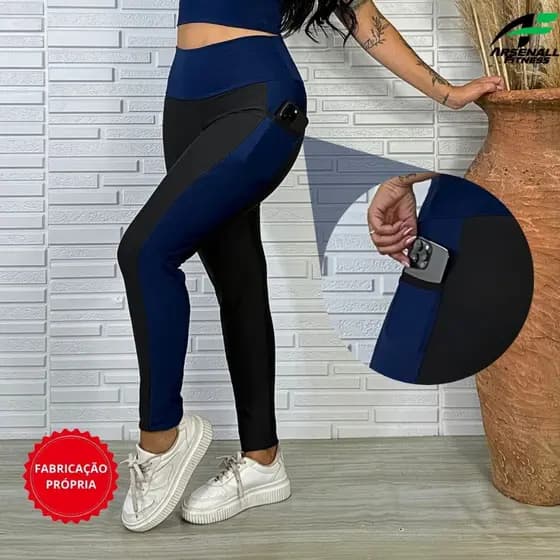 Calça Legging com Bolso Treino Corrida Academia Básicas Porta Garrafas