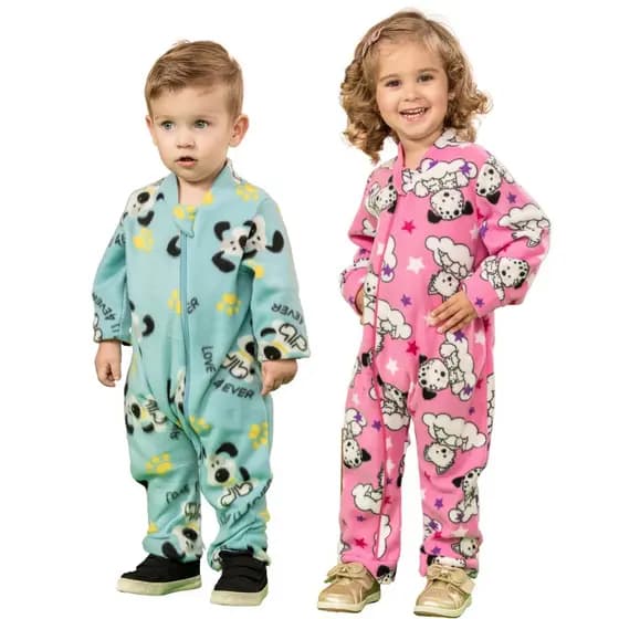 Kit 2 Macacão Bebê Soft Grosso Inverno Sempre Quentinho E Confortável C/Zíper Pijama Infantil Roupa de Frio do P ao 03