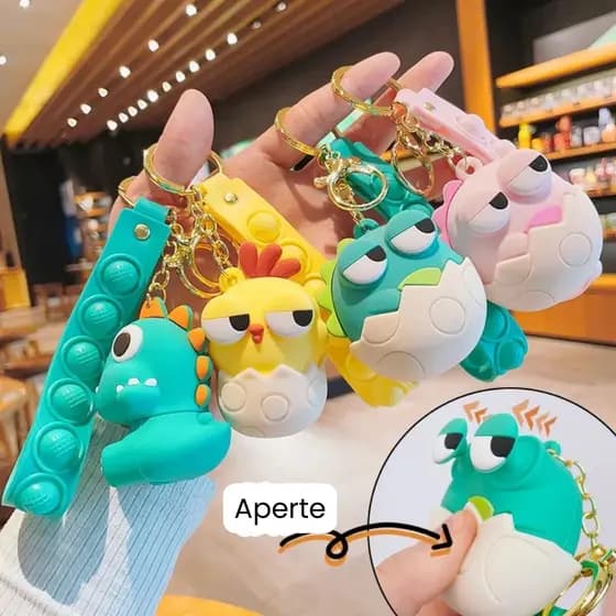 Chaveiro Dinossauro Pintinho Amarelo Bichinhos Fofo - Squishy Pop It Anti Stress