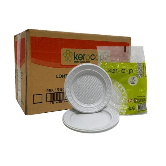 Prato Raso 15cm Branco Descartável Kerocopo Caixa Com 500 Unidades