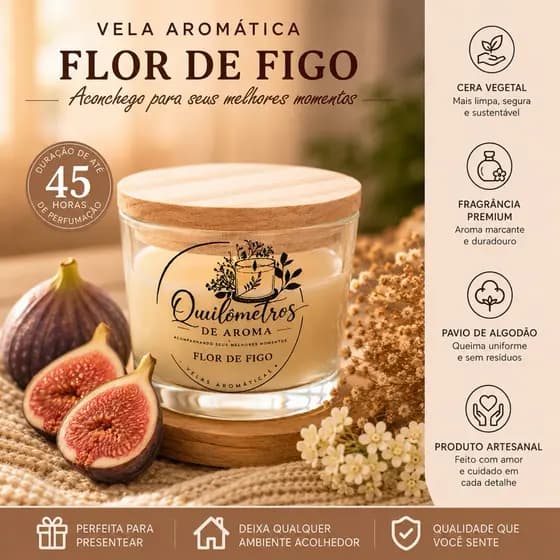 Vela Aromática Flor de Figo Artesanal Cera de Coco Premium 100g