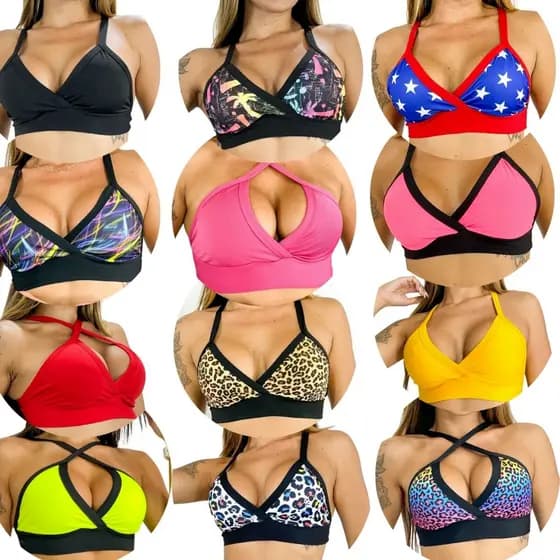 kit 2 Top Fitness Academia Estampado Confortável Sem Bojo Variados