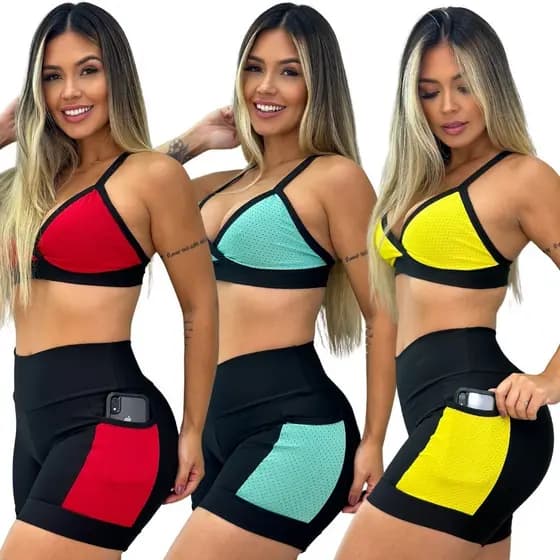 Conjunto Fitness Short com Bolso e Top Academia