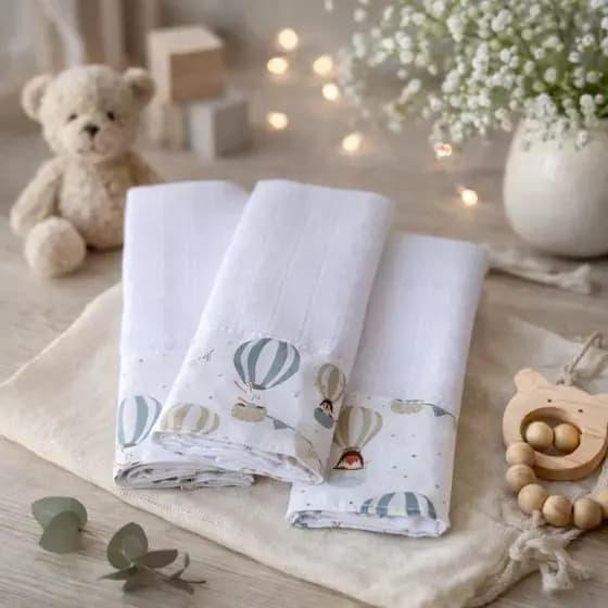 Kit 3 Fraldas de Boca para Bebê 100% Algodão | Fraldinha de Pano com Saquinho Presenteável