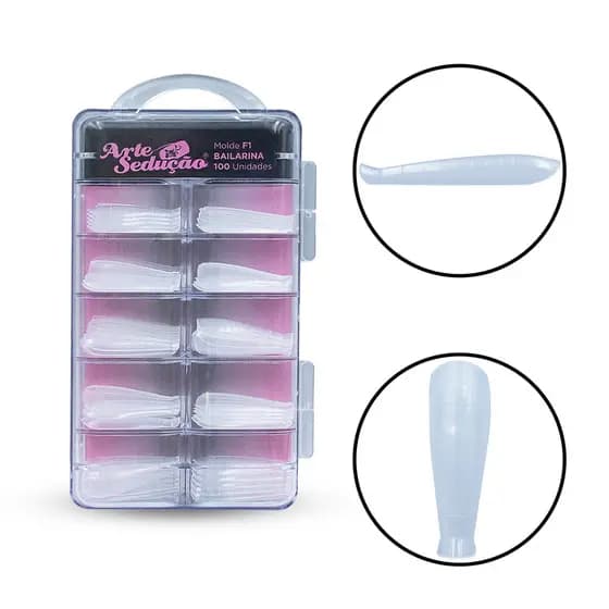 Molde F1 Bailarina Unhas de Gel Arte Sedução 100 Unidades Alongamento Natural Manicure Nail Designer