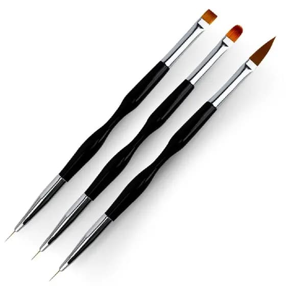 Kit 3 Pincéis 2 Pontas Unhas Gel Acrigel Decoração Manicure Alongamento Nail Art Unhas Decoradas
