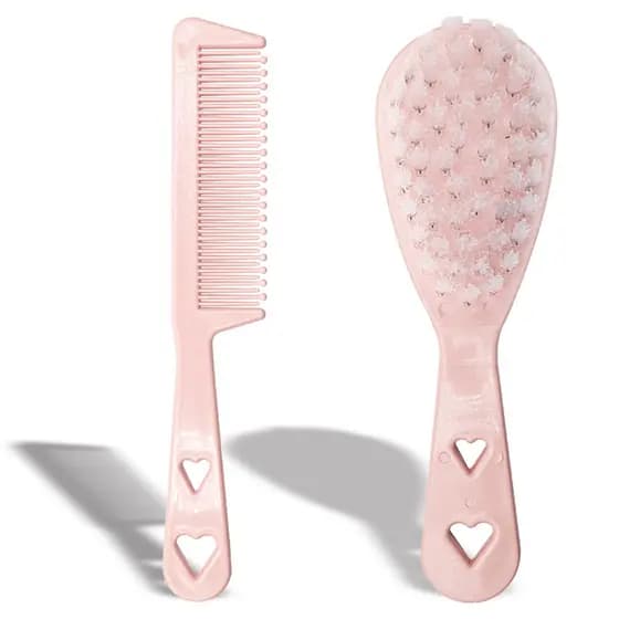 Kit 01 Pente Sem Pontas e 01 Escova Infantil Cerdas Macias de Cabelos para Bebês Baby Cores
