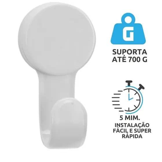 Gancho Parede Adesivo Multiuso Banheiro Cozinha Suporte Dupla Face 3M Sem Furos Branco Lavabo