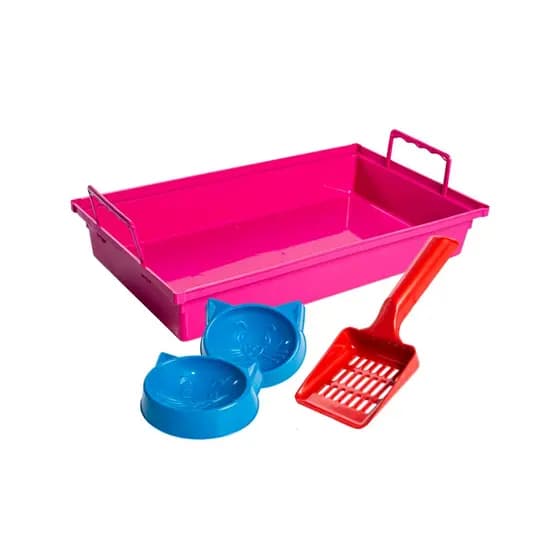 Kit Caixa de Areia para Gato com Comedouro, Bebedouro e Pá Higiênica Bandeja