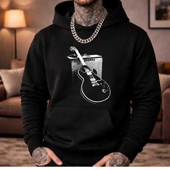 Moletom Blusa de frio Canguru Personalizado desenho escrito Milano Streetwear Flanelado Estampa Fone Guitarra