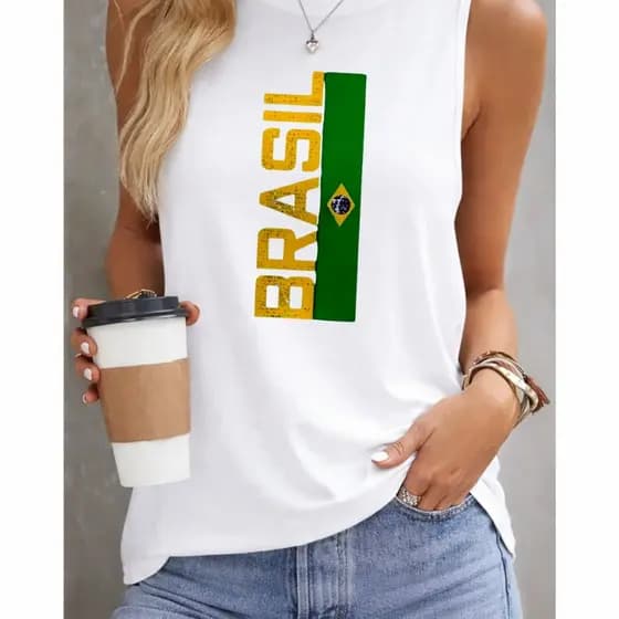 Regata camisa Feminina Sem Manga Gola Redonda Casual Modelo verão Academia Regata Confortável 100% algodão Malha Premium
