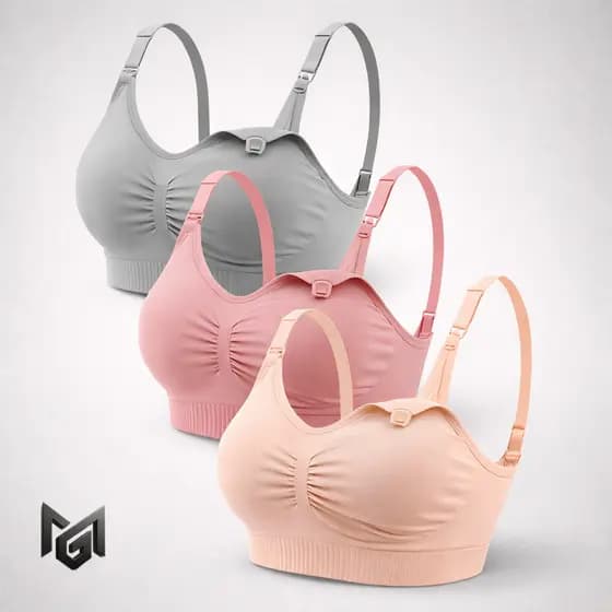 Kit 3 Sutiãs de Amamentação Reforçado Com Bojo Removível Liso Cores Neutras Sortidas