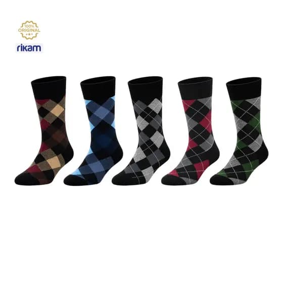 Kit 5 Pares Meia Algodão Social Masculina Escocesa