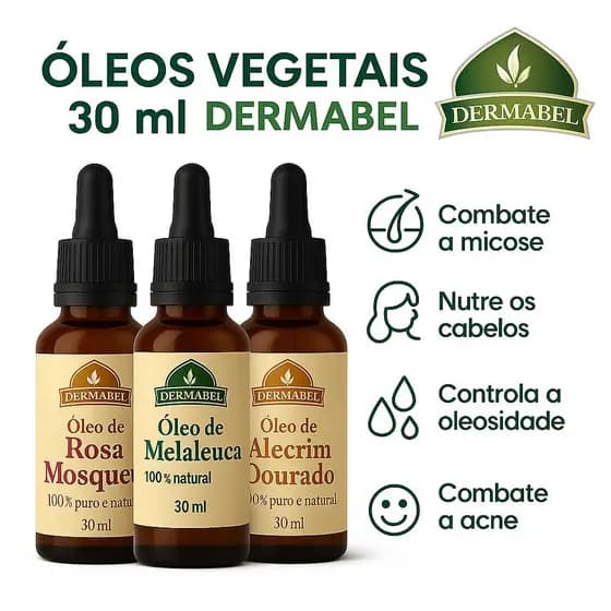 Kit 3 Óleos Melaleuca + Alecrim + Rosa Mosqueta 30 ml. Micose ,Estimula Crescimento Capilar, Hidrata