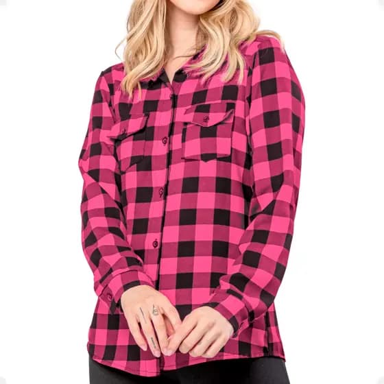 Camisa Xadrez Manga Longa Feminina Plus Size Blusa Viscose Festa Junina Quadrilha