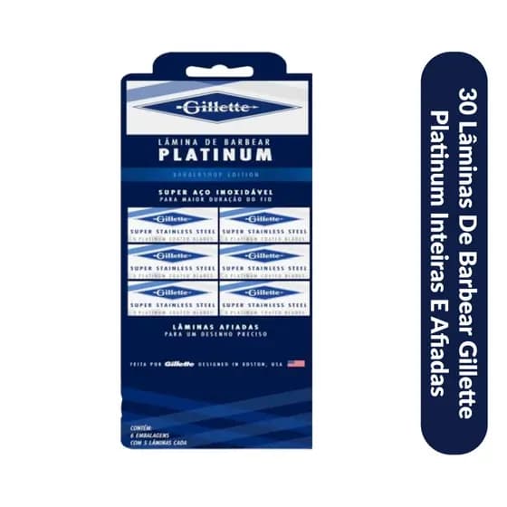 30 Lâminas de Barbear Gillette Platinum Inteiras e Afiadas
