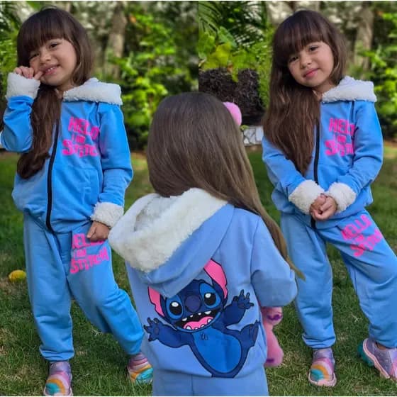 Roupa do Stitch Infantil Conjunto no Moletinho Calça e Casaco Menina Estilosa