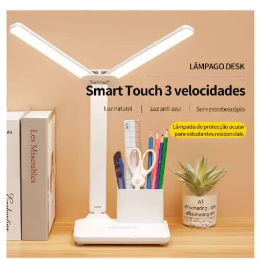 Luminaria Mesa Com 3 Modos Recarregável Abajur Luminária Estudo Articulável Led Leitura Infantil Usb Sem Fio