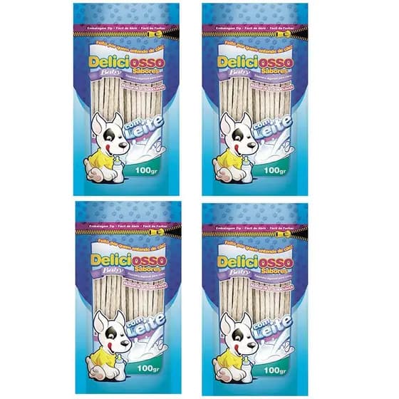 Combo Petisco Palitinho Ossinho Para Cães Filhotes Deliciosso Palito Fino Baby Leite- 4 Pacotes