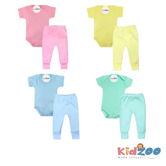 Kit 2 Peças - Body Manga Curta e Mijão Culote Vira Pé Suedine - Sortido - Menino - Menina - Barato - Qualidade