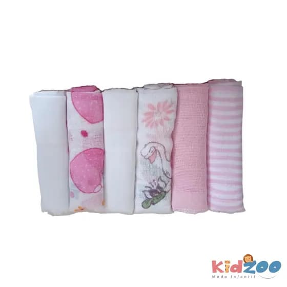 Kit C/6 Paninho de Boca/ Babete Estampado Menina/Menino/Unissex