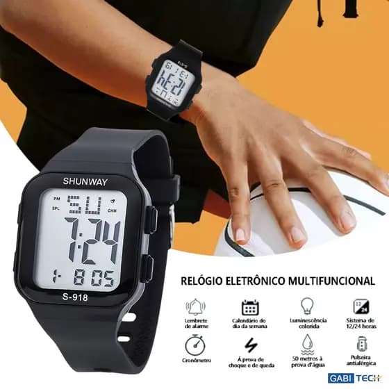 Relógio Masculino À Prova D'Água Original Led Digital Luxo Esportivo Cronômetro Preto