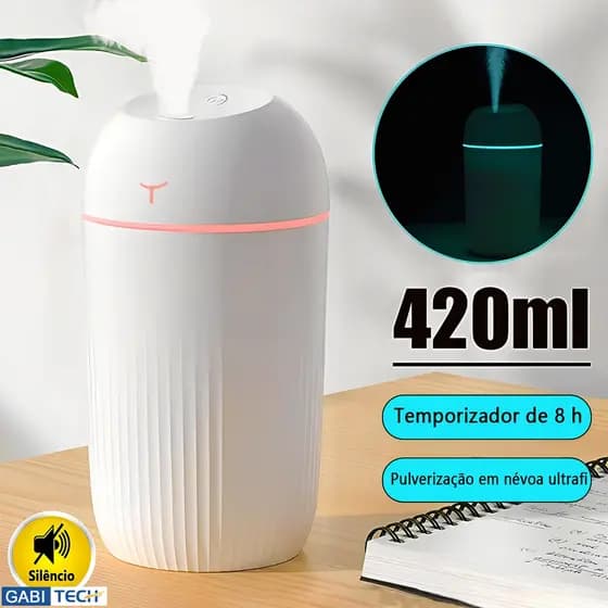 Umidificador De Ar Ultrassônico Grande Aromatizador De Ambiente 420ML Portátil Led Usb