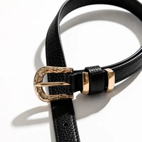 CINTO FEMININO FINO PRETO FIVELA DOURADA CAUSAL