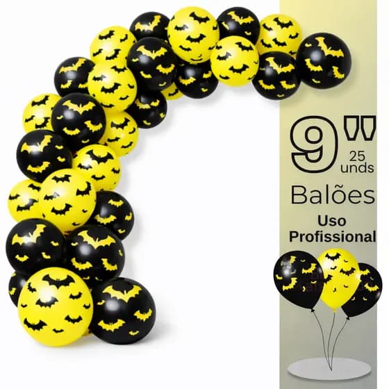 Balão Bexiga Batman 9 Polegadas Pacote De 25 Unds, Balões Látex Estampado, Balão Bexiga Morcego 9 Polegadas C/25Unds