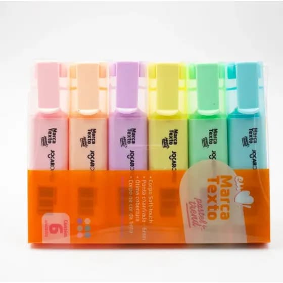 Marca Texto Pastel Trend Jocar Office 6 Cores Caneta Marca Texto Escolar Faculdade Planner