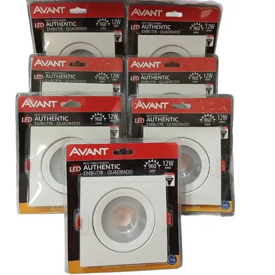 Kit 7 Spots Led Quadrado Embutir 12w Bivolt Avant Teto Gesso Cor amarela 3000K 110V/220V Lâmpada luminária teto